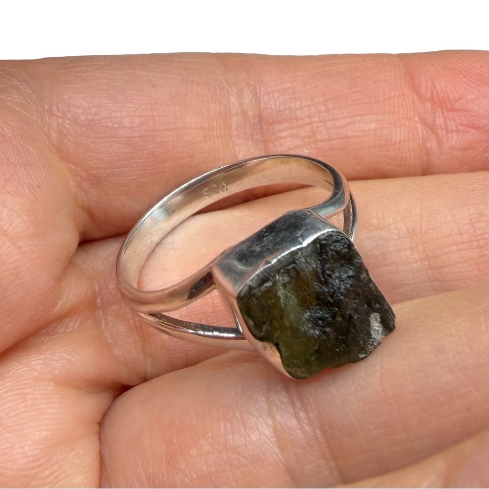Moldavite Ring Size 9 Solid 925 Sterling Silver - image 7